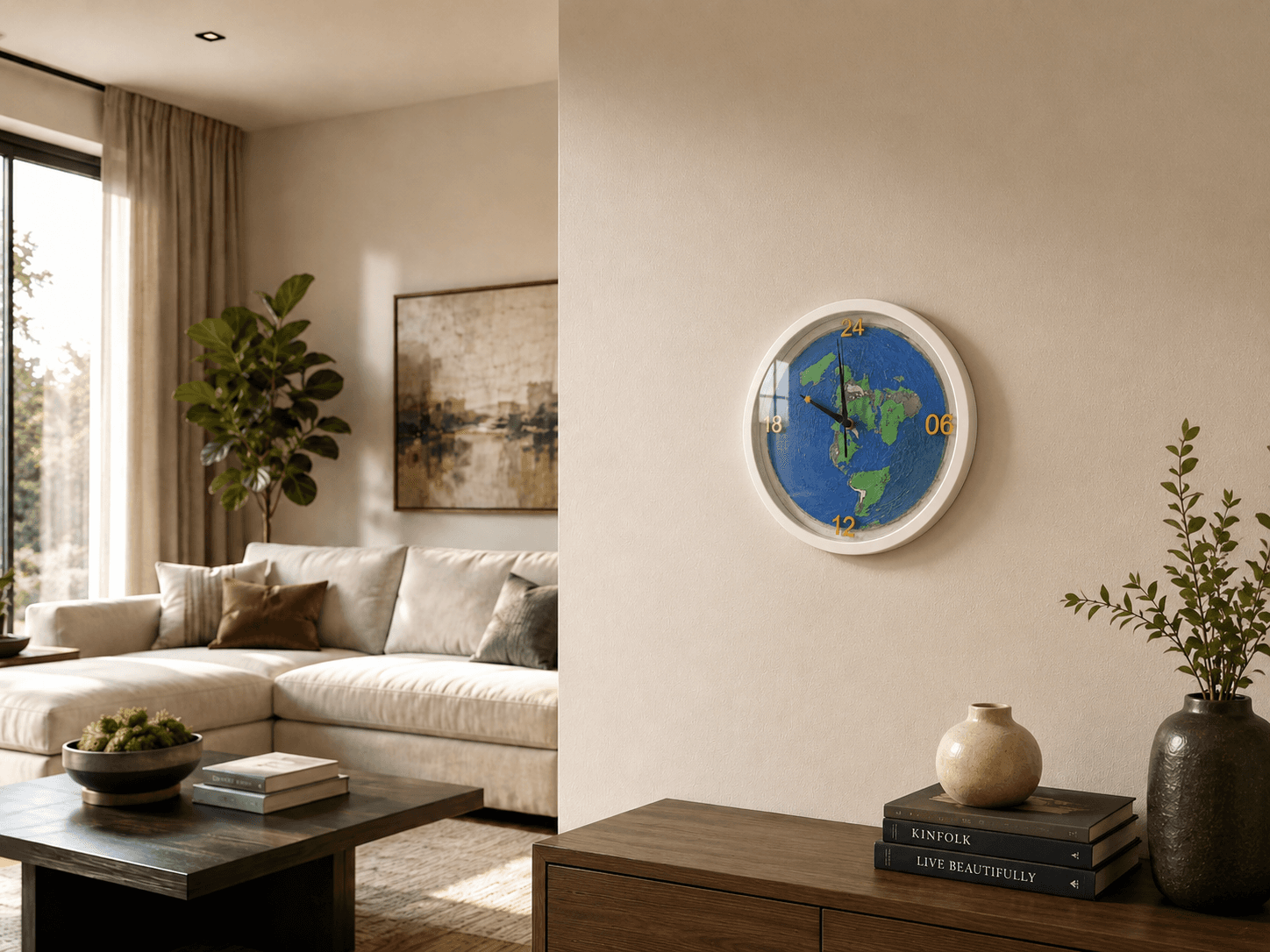 Sun Tracking Earth Clock mounted in a home