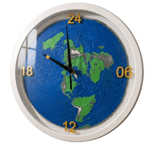 Close cropped front view of the world map wall clock